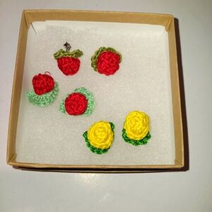 Handmade Crochet Fruit Earrings Set
